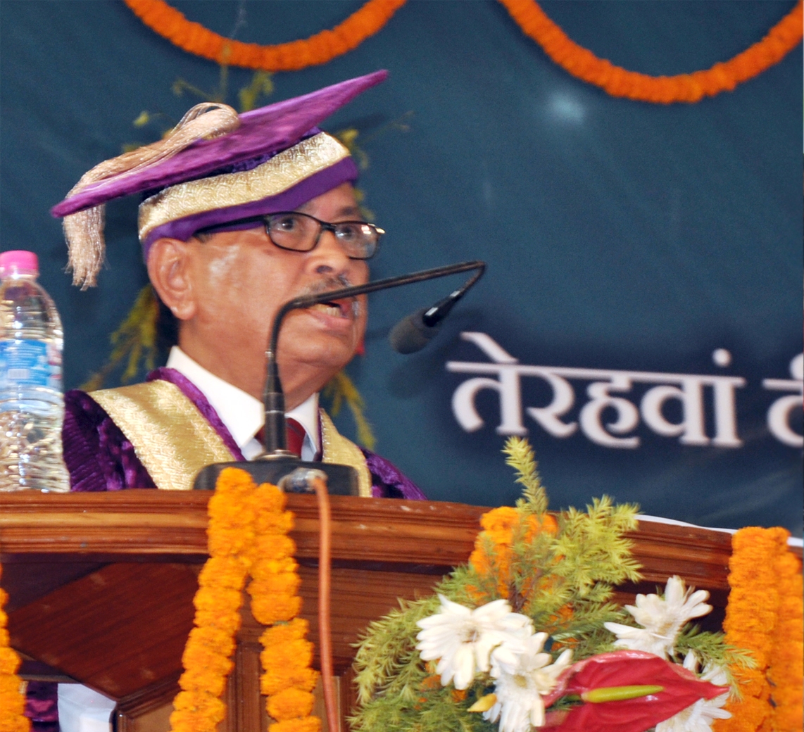 The Governor of Arunachal Pradesh, Shri JP Rajkhowa, delivering the Convocation Speech in the 13th University Convocation of Rajiv Gandhi University (RGU), Rono Hills, Doimukh in the University campus on 30th November 2015.